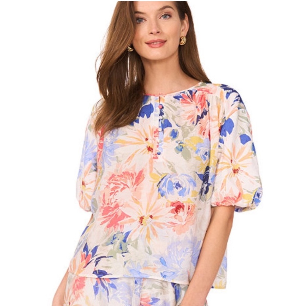 Vince Camuto Floral-Print Puff-Sleeve Top